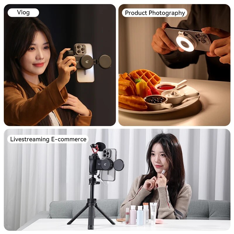 Ulanzi LM19 MagSafe Video Light Bi-Color Selfie Light for iPhone 15 14 13 Pro Max Flip Fill Light As Phone Stand for Video Vlog. 