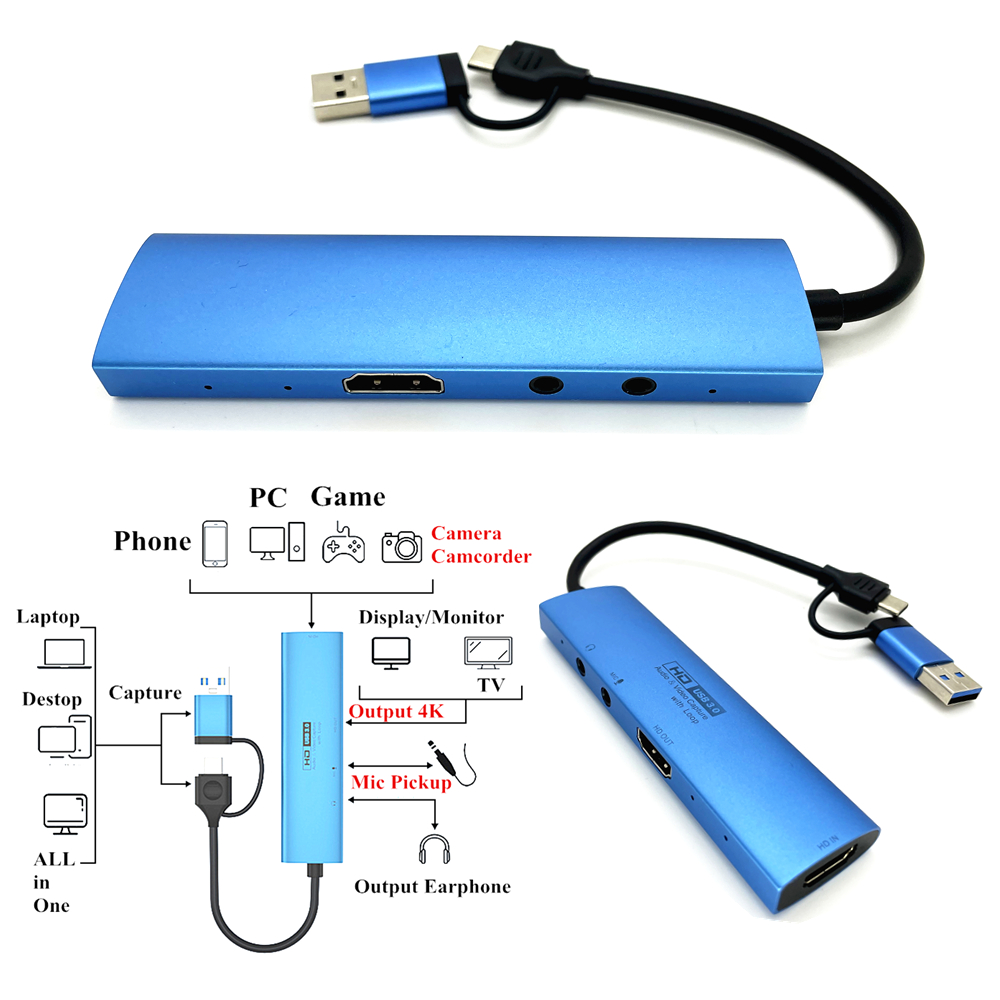 2in1 USB Type-C to Micro / Mini HDMI-compatible Video Capture Card Live Streaming Cable for Sony Canon Nikon Fuji Camera PC 4K. 