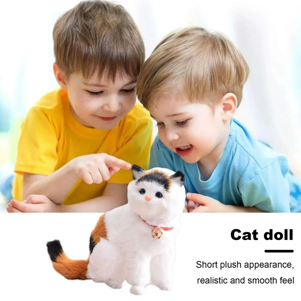 Plush Cat Toy Adorable Cat Toy Soft Fluffy Realistic Sitting Cat Plush Toy with Collar Stuffed Kitten Plushie Doll for Home. 
