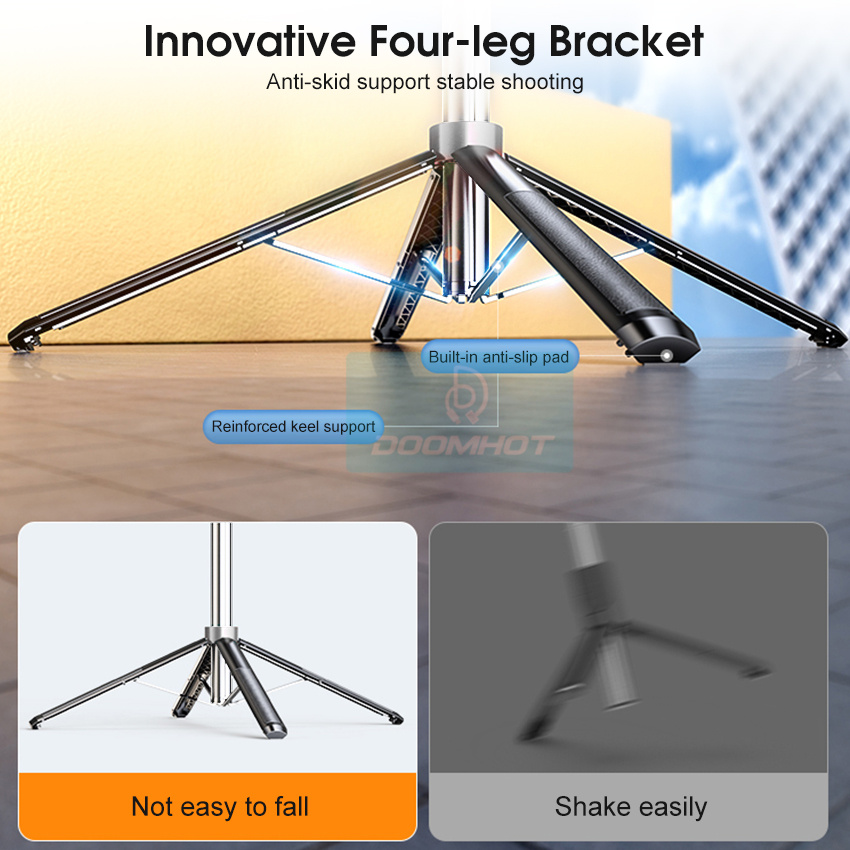 Doomhot Phone Holder Stabilizer 1.8M Camera Stabilizer Reinforced Four-Leg Ultra-Stable Tripod Live Self-Timer Automatic Balance Selfie Stick Tripod With Bluetooth Remote. 