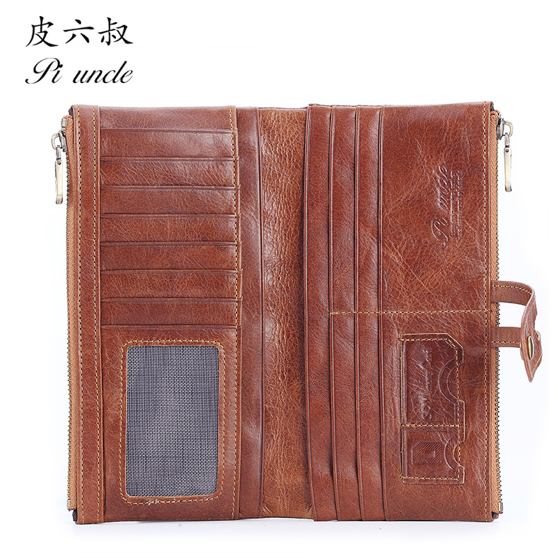 PI UNCLE cross-border exclusive genuine leather men's wallet, first layer cowhide clutch, multi-functional wallet. 