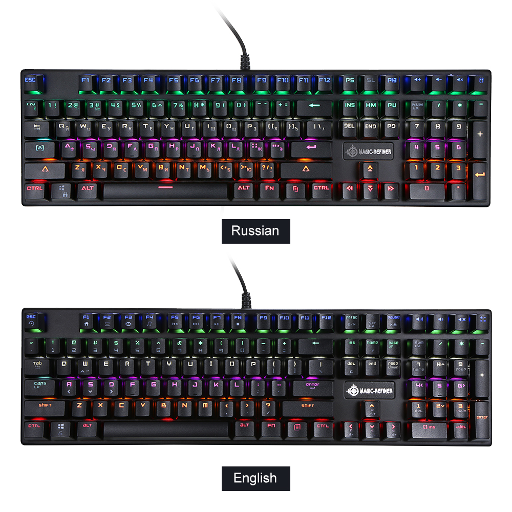 MAGIC-REFINER Mechanical Keyboard Square Keycap Gaming Keyboard 108 Keys N-key rollover USB Cable Blue Switch Backlight Keyboard. 