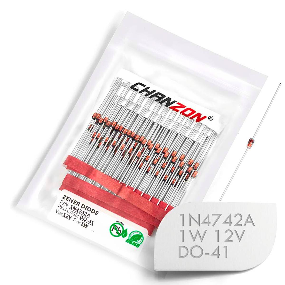 (10PCs) 1N4742A 1N4742 Power Zener Diode 1W 12V DO-41 (DO-204AL) Axial 1 Watt 12 Volt IN 1N 4742A IN4742A