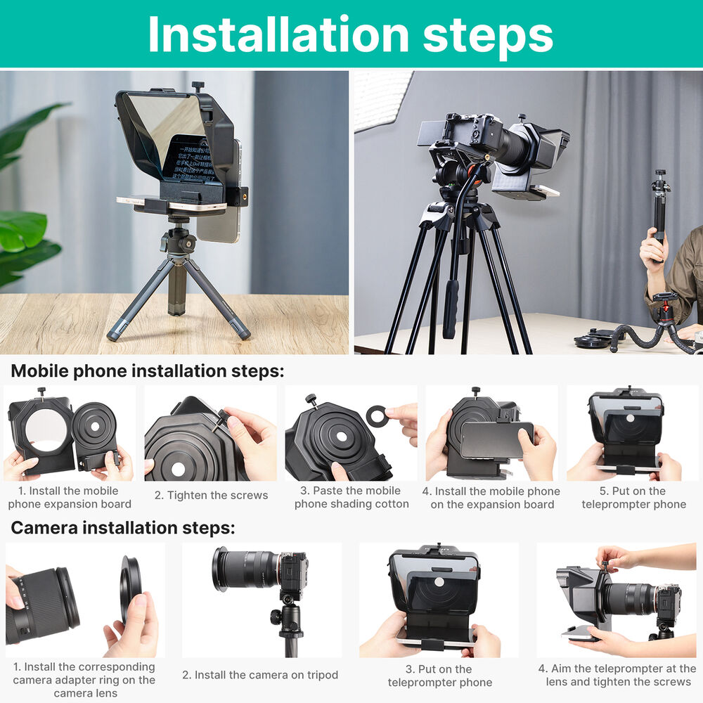Ulanzi PT-15 Universal Portable Teleprompter for Smartphones, DSLR, and Mirrorless Cameras. 