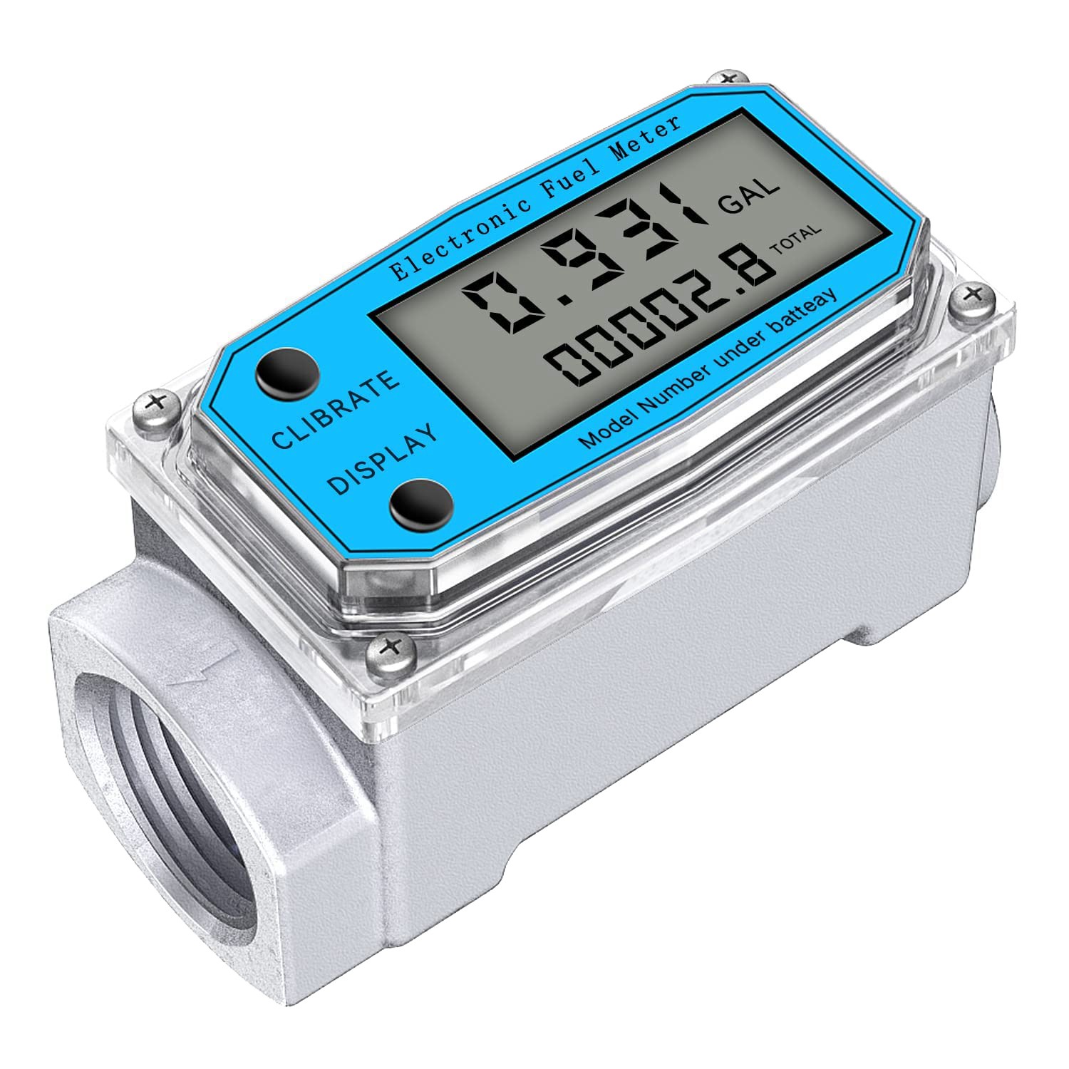 Digital Tuine Water Flow Meter Digital LCD Display Flow Meter with NPT Counter and FNPT Thread Gas Oil Fuel Flowmeter (1 Inch)