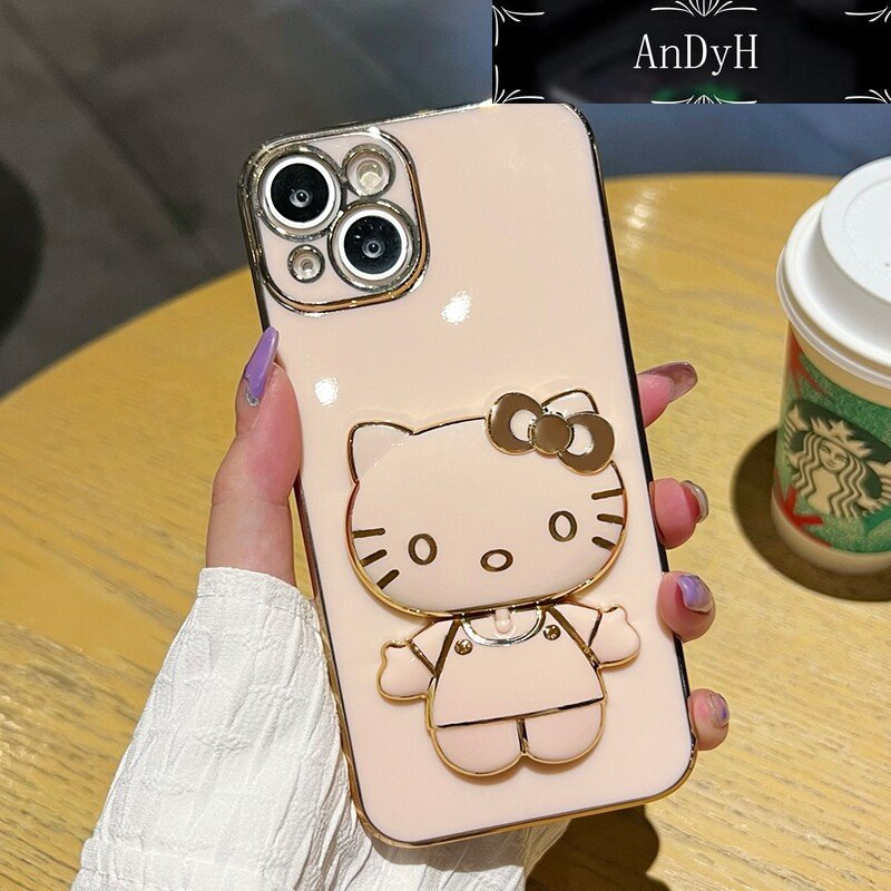 AnDyH Casing For Samsung galaxy A51 4G A51 5G A51 5G UW M40s Case Cartoon Fashion Hello Kitty Plating Reversible Mirror Folding Stand Phone Case Shockproof Phone Casing Full Lens Cover Camera protective Softcase. 