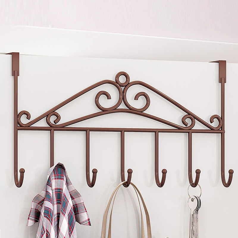 7 Hooks Iron Hook Over Door Metal Hanger Bracket Towel Hat Coat Hooks Hanging Storage Rack Overdoor Organizer Accessories