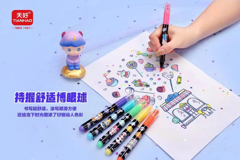 6 Different Color Star Shape Stamp Marker Pen with Star Shape Glitter. 