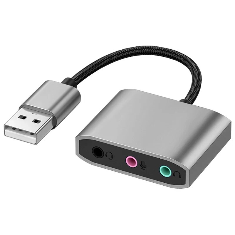 USB to Audio Jack Sound Card Adapter with Dual TRS 3-Pole 3.5mm Headphone and Microphone USB to Aux 3.5mm External Audio Convert. 