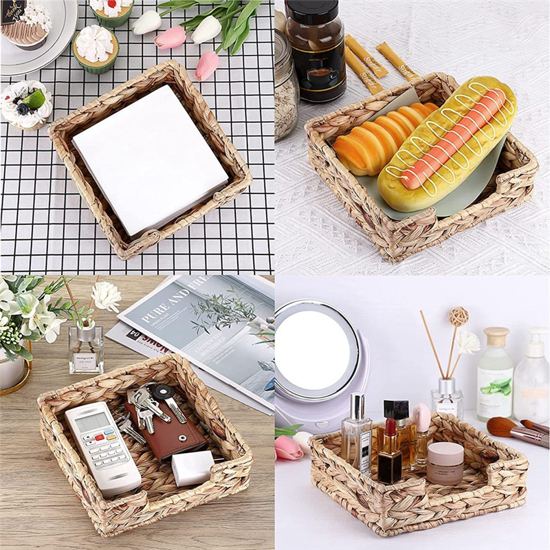 2PCS Bathroom Disposable Guest Towel Holder Long Seagrass Woven Rattan Wicker Table Hand Guest Towel Basket Tray,L. 