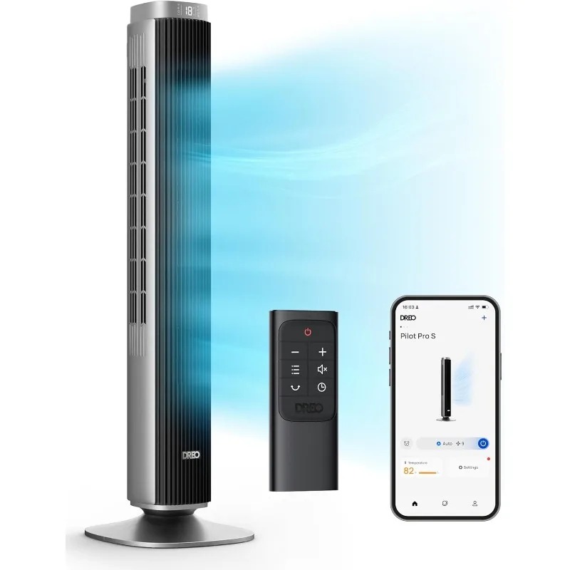 Dreo Tower Fan Smart Voice Control, 25 DB Quiet DC Portable Bladeless Fan, Works with Alexa, Google, App, Remote, 90°