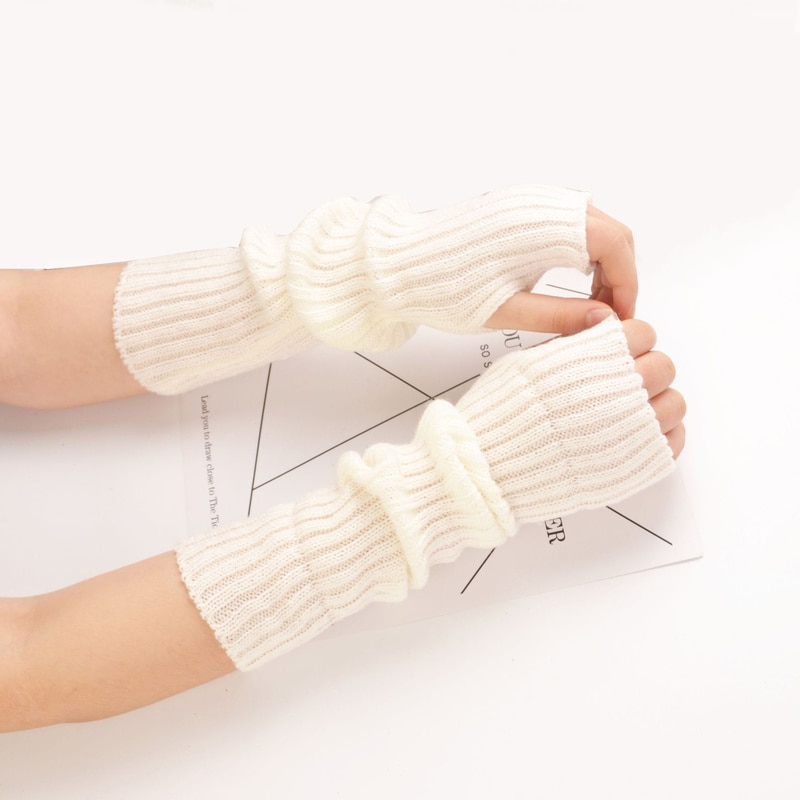 Long Fingerless Gloves Women's Mitten Winter Arm Warmer Knitted