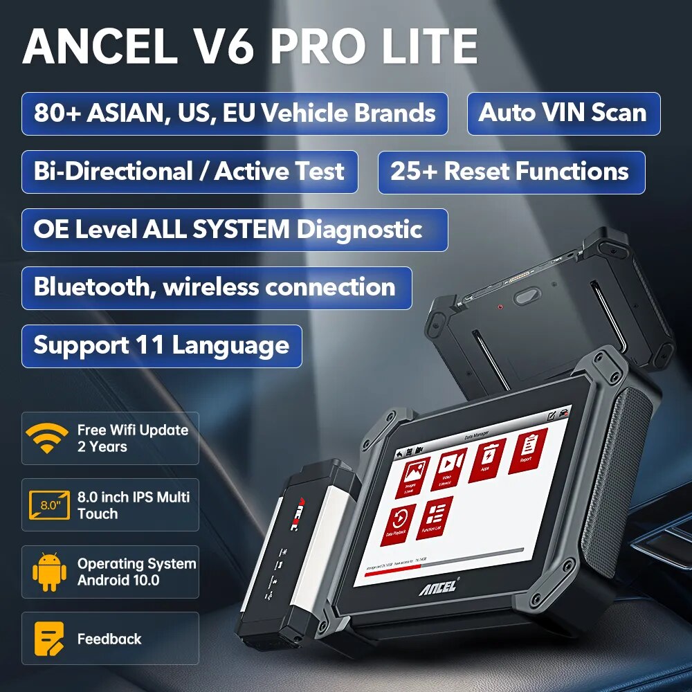 ANCEL V6 PRO OBD2 Automotive Scanner Full System Scan Tool IMMO DPF ABS 25+Reset Professional OBD2 Car Diagnostic Tools PK MK808. 