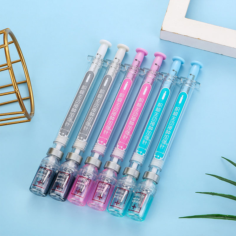 Syringe Gel Pen Simulation Eliminates Injection Syringe Shape Ballpoint Pen Black Signature Pen Simulation Vaccine Pens. 