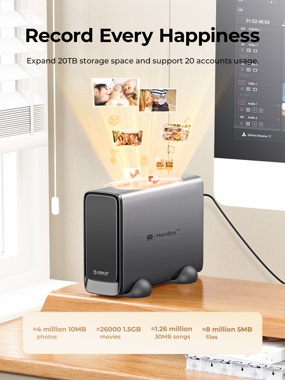 ORICO MetaBox Mini Personal Storage 3.5" Type-C Network Attached Storage Automatic Backup Remote Access Diskless NAS. 