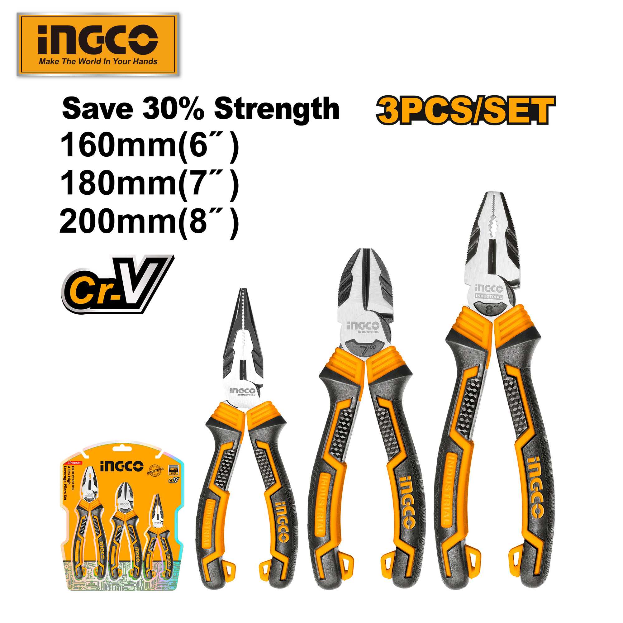 3pcs HIGH LEVERAGE PLIERS SET INGCO - HKHLPS2831. 