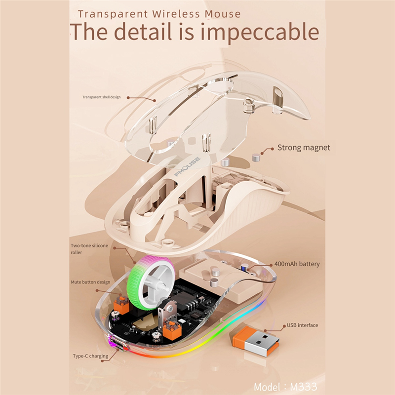 Wireless Bluetooth Mouse Transparent Magnetic Rechargeable Mouse Three Mode Silent Led Lamp Mouse for Laptop PC White. 