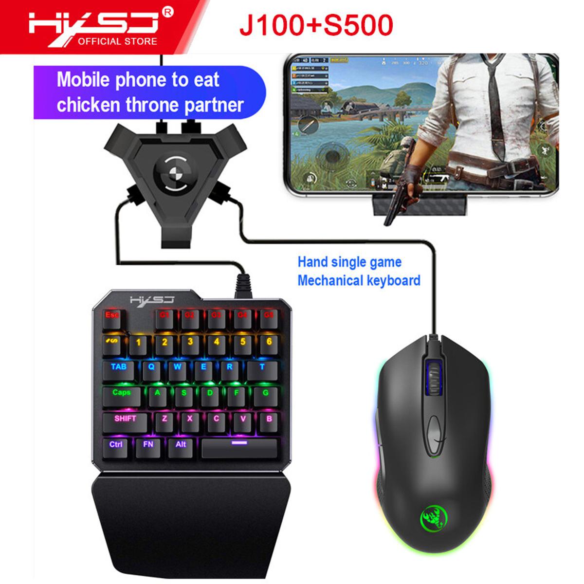 HXSJ Keyboard Mouse Set J100 35 Key One-handed Gaming Keyboard S500 Gaming Mouse USB Wired Mechanical Mouse 4800DPI Programming 6 Buttons Breathing L-ED Mice Kit