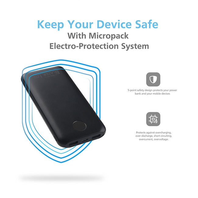 MicroPack BLAZER Lite PB-10KL Dual Input Type C 10000mAh Powerbank. 