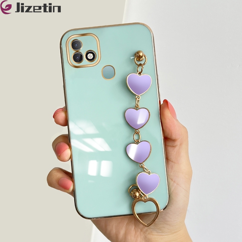 Jizetin for Infinix Hot 10i / Smart 5 Pro Back Cover With 3D Love Heart Wristband Chain Luxury Plating Fashion Bracelet Phone Cases