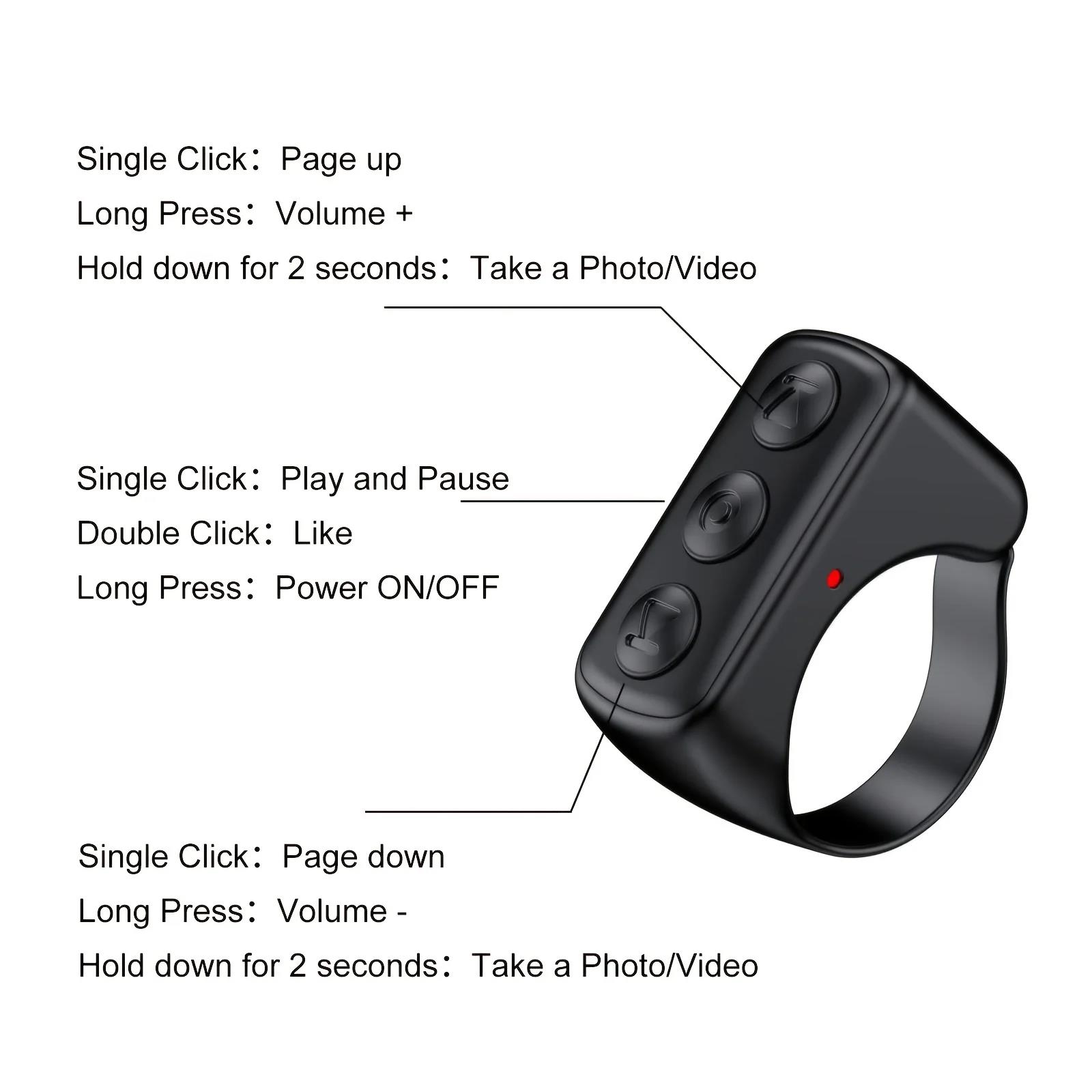 Hot Tiktoks Scrolling Ring Remote Control Button Stick Bluetooth Page Turner Fingertip Selfie Video Ring for Smartphone Control. 