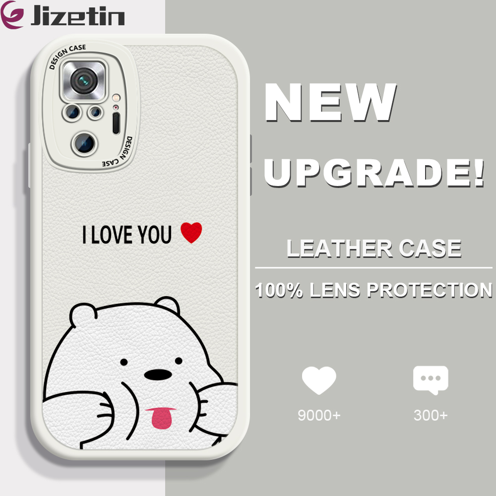 Jizetin for Redmi Note 10 Pro / Note 10 Pro Max Back Cover Funny Bear Lambskin Texture PU Leather Back For Girls Boys Soft Phone Case