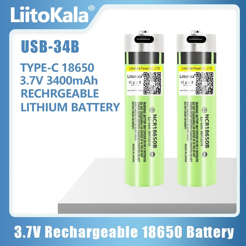 1PCS LiitoKala USB-34B Type-C 18650 3.7V 3400mAh USB Rechargeable Li-ion Battery for Flashlight Electric Mouse Toy Battery. 
