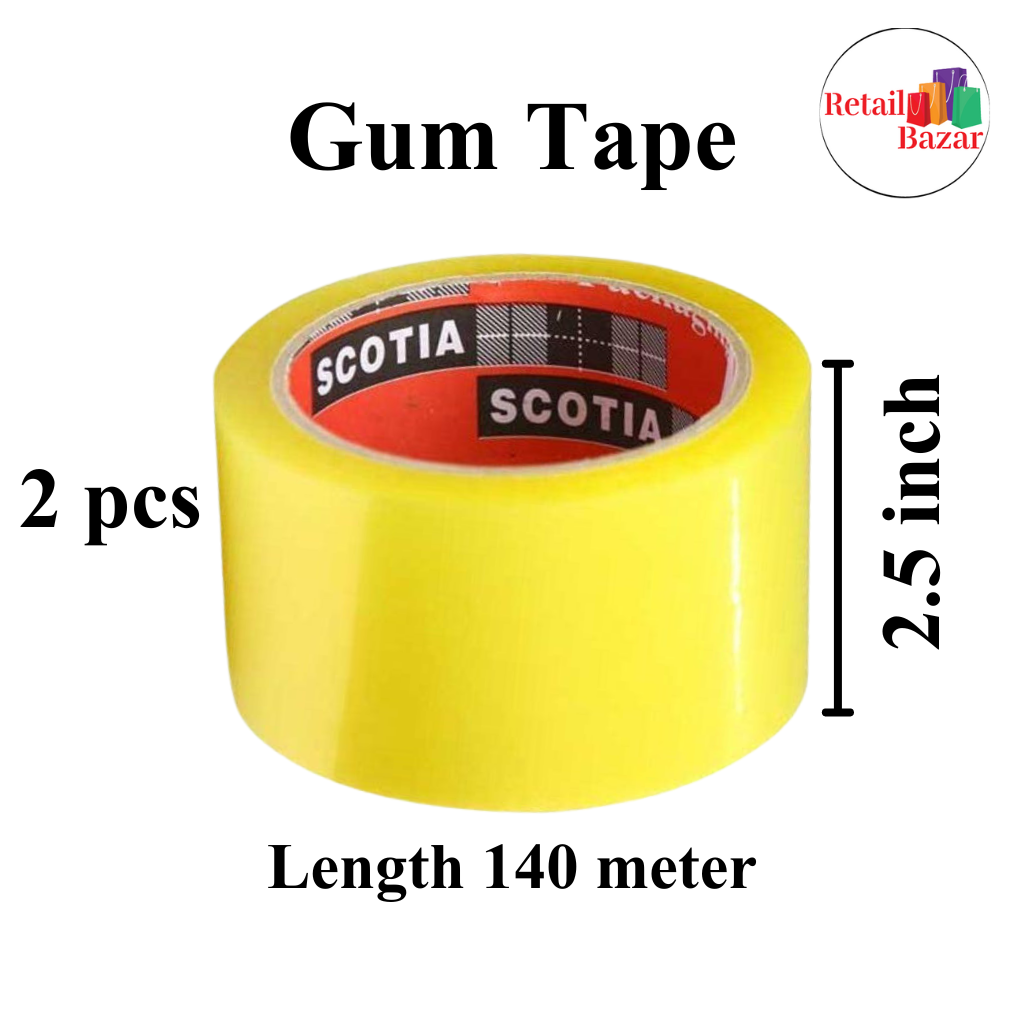2 pcs 2.5 Inch 140 Meter Yellow Gum Tape for Carton Binding