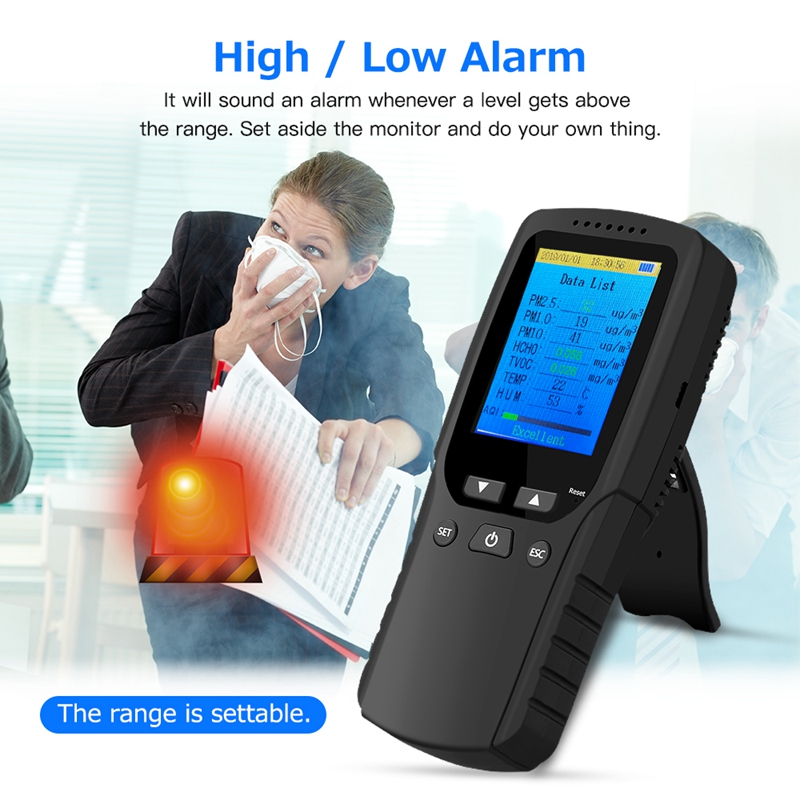 9 in 1 Air Quality Monitor Indoor Outdoor PM2.5, PM1.0, PM10, HCHO, Detector Tester Temperature and Humidity Sensor. 