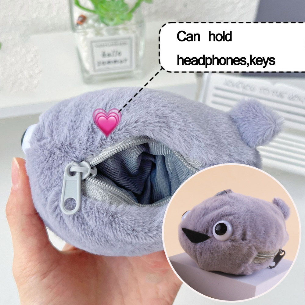 Cute Blue Small Whales Coin Purse Plush Zipper Coin Wallet Shark Shape Designer Women's Wallet Change Purse Key Earphone Pouch