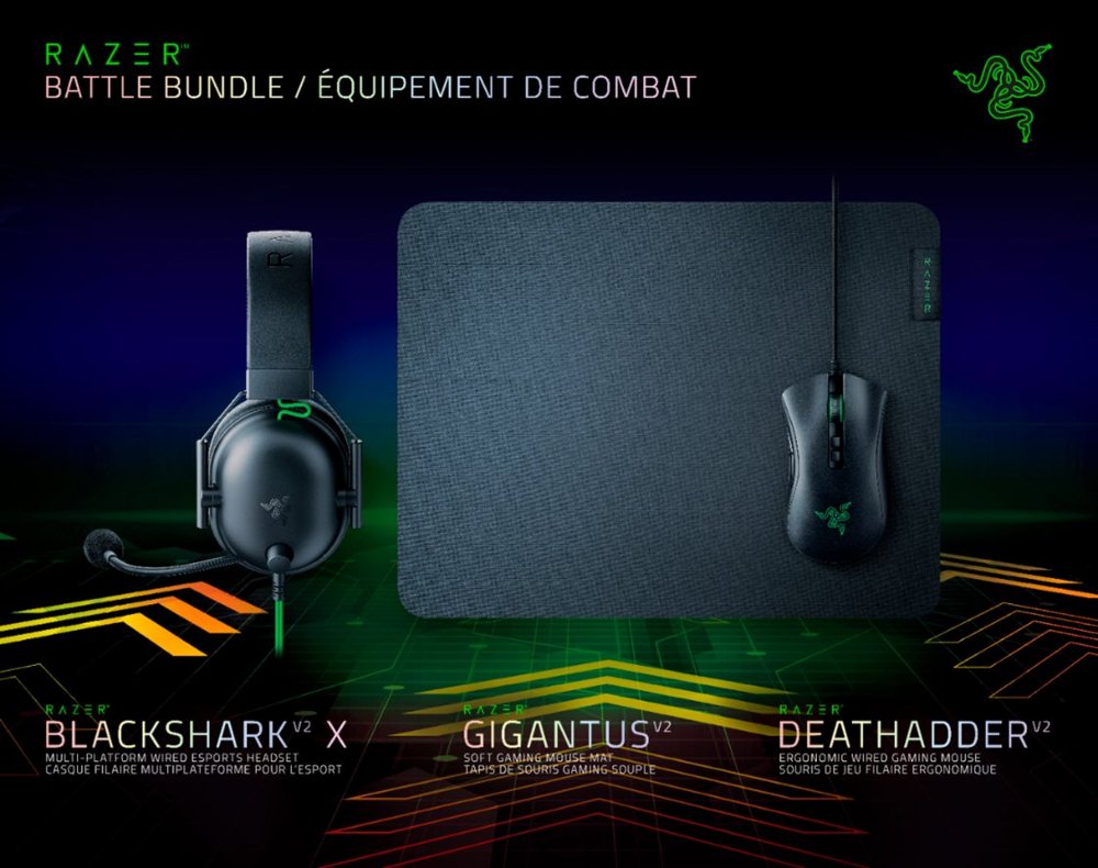Razer Battle Bundle - DeathAdder V2 -BlackShark V2 X- Gigantus V2 M - Black. 