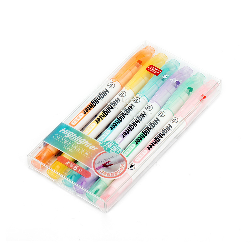 Window highlighter, crystal pen nib, student focus marker, macaron, clear head, 6 color double ended highlighter. 
