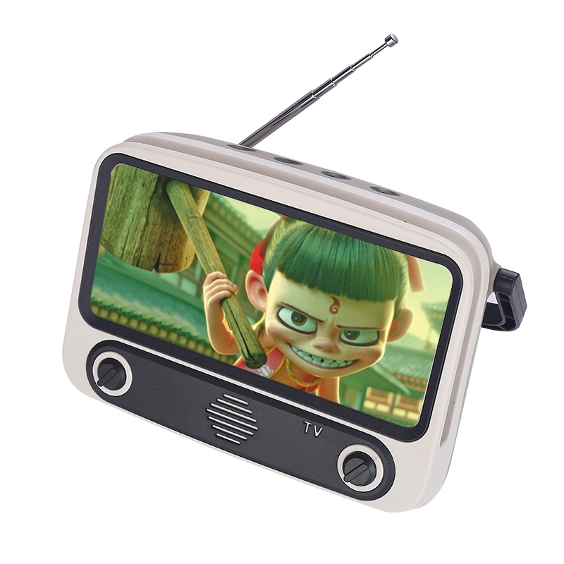TV300 5W Retro TV Model Wireless Bluetooth Speaker with Holder, Support TF/USB/AUX/FM. 