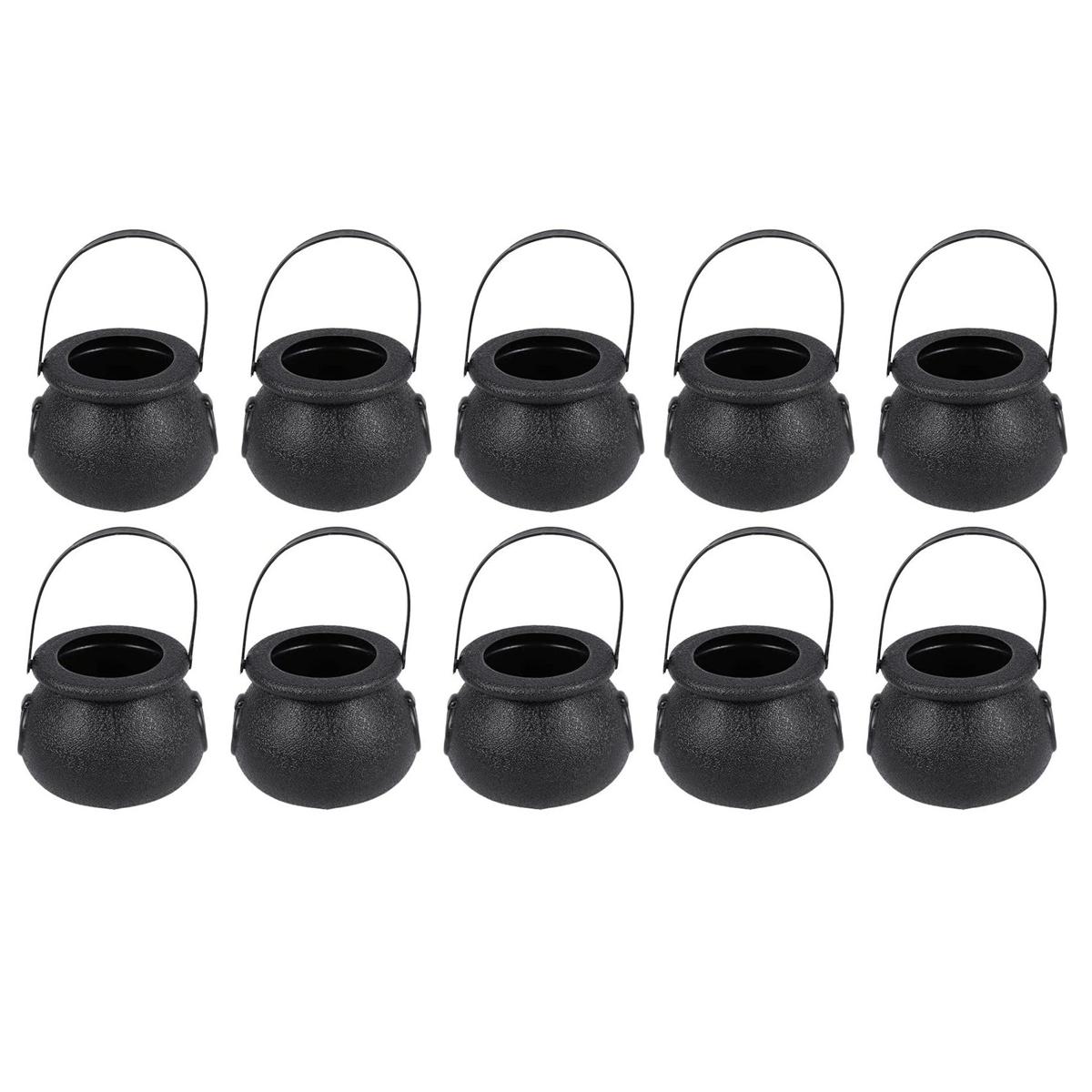 10Pcs Black Cauldron Candy Holder Pot with Handle Halloween Candy Bucket Kettle Mini Black Witch Cauldron for Halloween