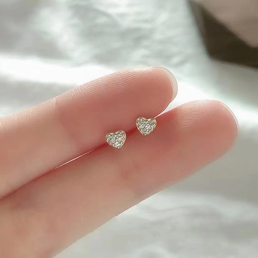 s925 sterling silver mini love ear bone nails Korean zircon fresh girl earrings small and exquisite ear piercing earrings