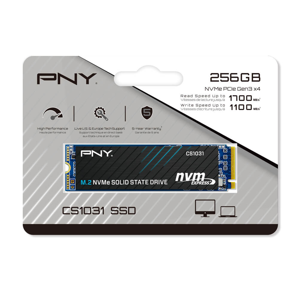 PNY CS1031 256GB M.2 2280 NVMe Gen3x4 SSD - Sequential read of up to 1700MB/s - Sequential write of up to 1100MB/s - Faster boot-up and quicker application launch -  -Low power consumption, cool and quiet operation - SSD for Laptop Desktop. 