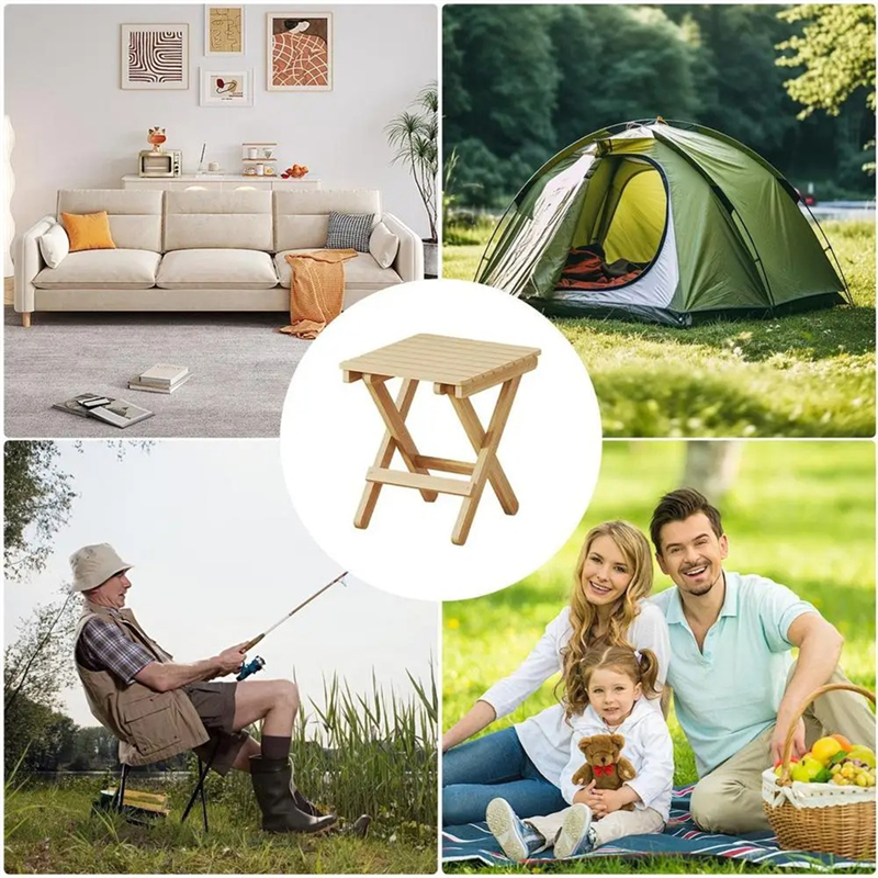 Small Folding Stool Portable Wooden Stool Chair Lightweights Fold-Up Step Stool Folding Foot Rest for Outdoor 28x26x22cm. 