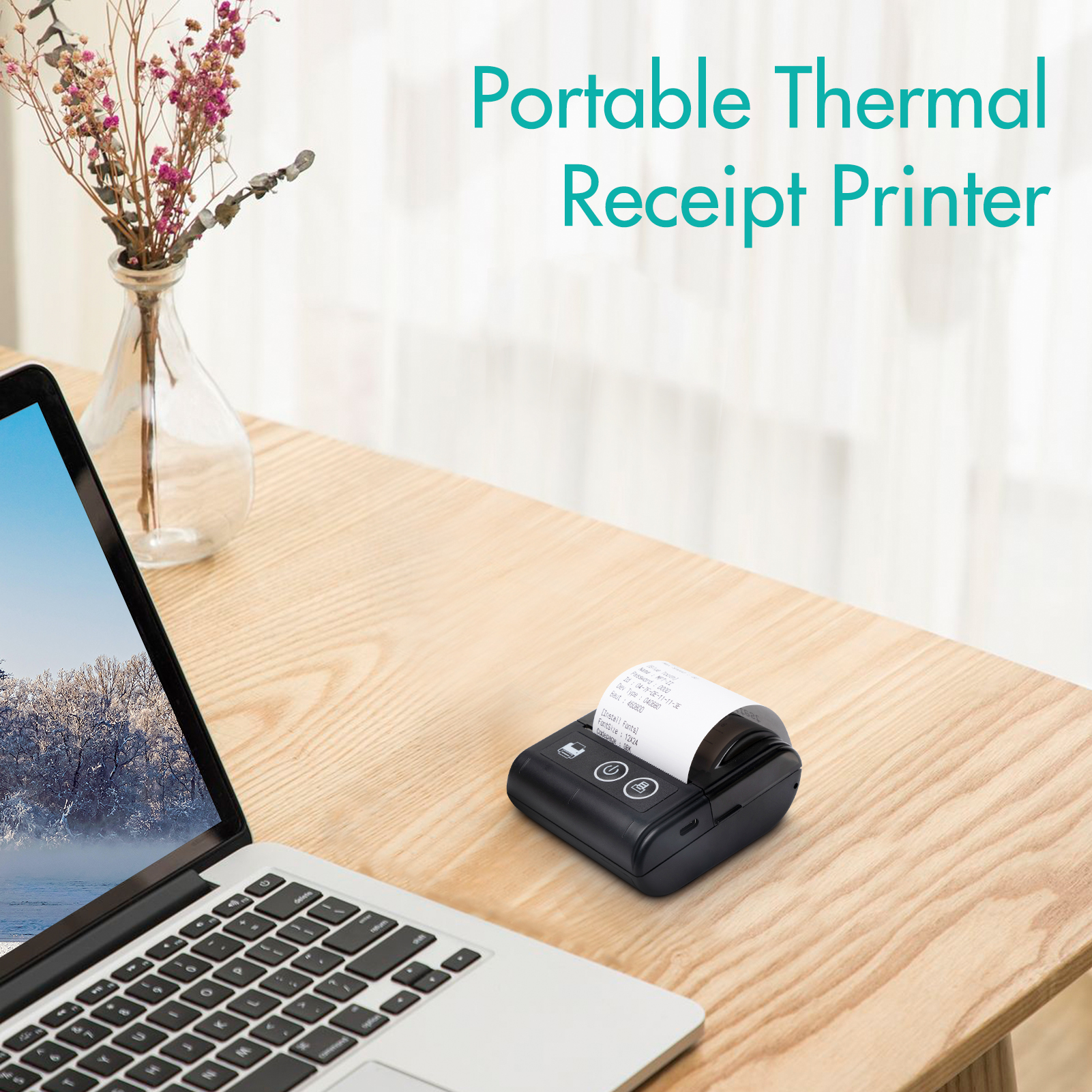 Portable Mini Thermal Receipt Printer USB & BT Connection 2 inches 57mm Wireless Printer High Speed with 1 Roll Paper Inside Compatible with iOS Android Windows for Restaurant Sales Retail Shop. 
