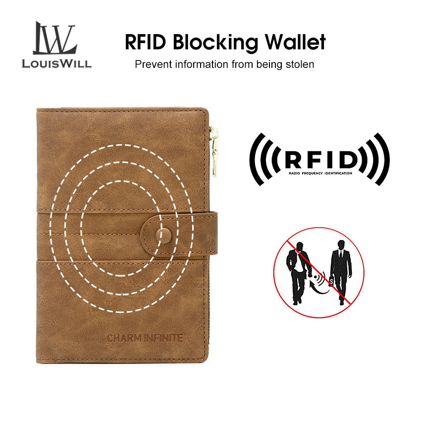 LouisWill Wallet RFI-D Card Case Matte Anti-que PU Wallet AntiThe-ft Bru-sh Pas-sport Holder Multi-Function Certificate Bag Business Wallets Co-in Bag Zipper Multi-Card Position I-D Cre-dit Cards Holders. 