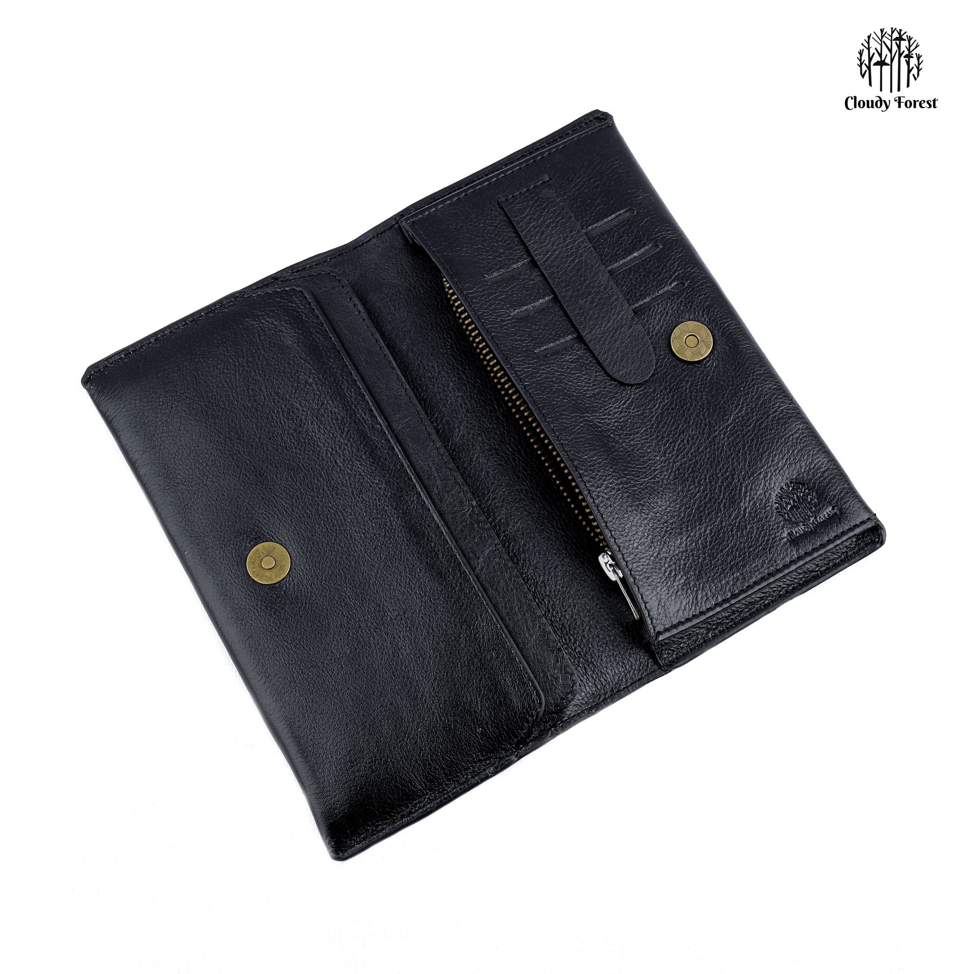 Cloudy Forest Long Bifold Checkbook Wallet Money Bag Soft Leather Black Western Men's Wallet RFID Blocking Wallet For Men - wallet for men. 