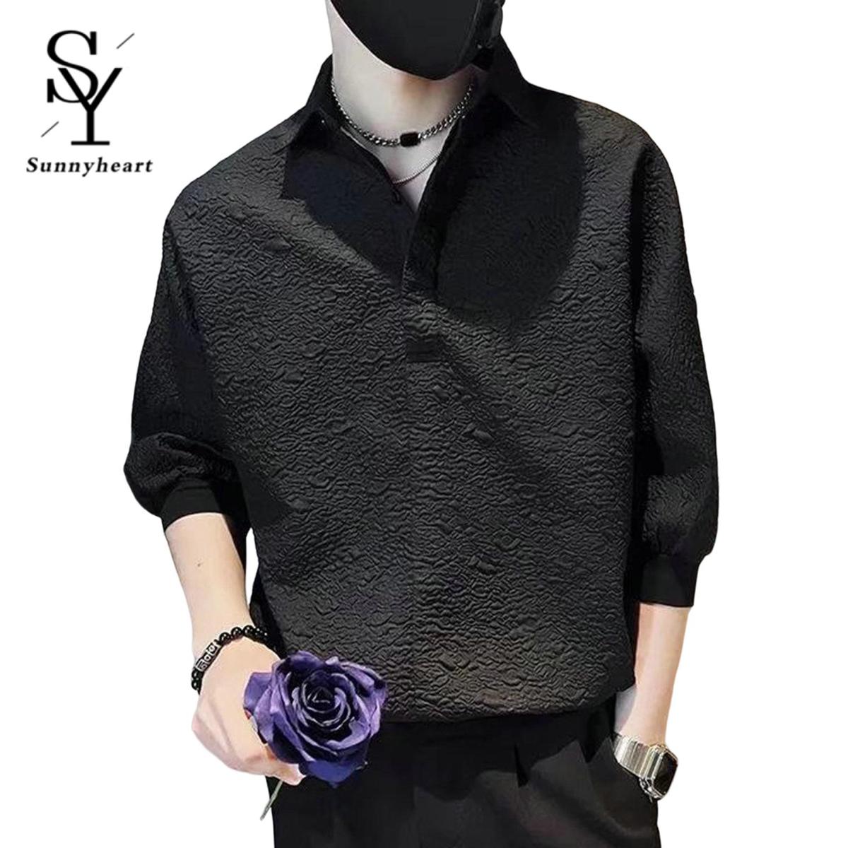 Men Shirt Solid Color Elastic Cuff Korean Style Men Shirt. 