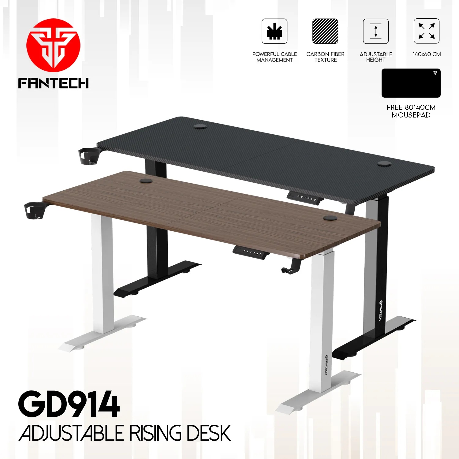 FANTECH GD914 ADJUSTABLE RISING DESK FULL AUTOMATIC MOTOR FUNCTION GAMING TABLE FOR OFFICE HOME. 
