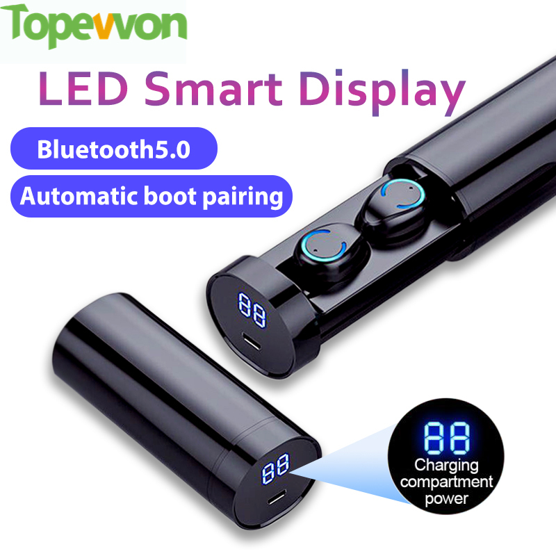 【FUPANG】Topewon F9 mini earphone true TWS Bluetooth v5.0 headset sport music stereo headphone LED noise canceling with microphone