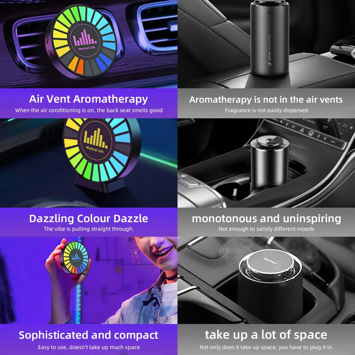 Car 256 Colors Music Rhythm Lamp Air Freshener RGB Atmosphere Light Auto Interior Perfume Diffuser Fragrance Accessorie Magnetiz. 
