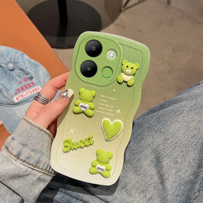 For Infinix Smart 7 Case Soft Silicone Waves Back Cover 3D stereoscopic Cute Bear Infinix Smart7 Phone Case. 