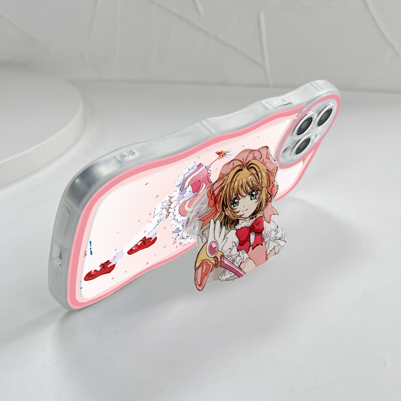 Jizetin for Vivo V27E Back Cover + Free Pop Socket Cardcaptor Sakura Soft Wavy Shape TPU Phone Case For Girls Boys. 