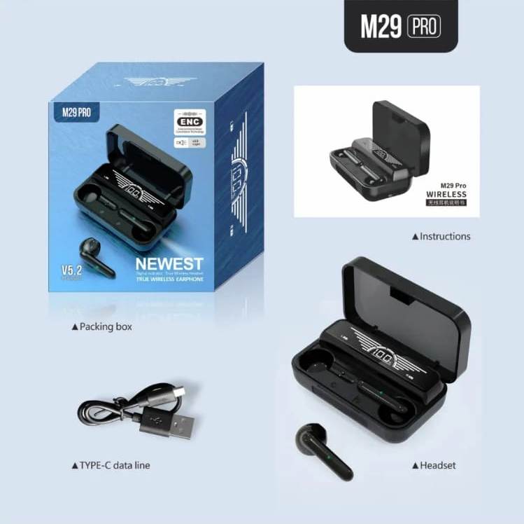 Newest V5.2 BT Wireless Version TWS M29 PRO ENC Wireless Headphones With Touch Control And Dual LED Charging Display Bluetooth Headset - Bluetooth Headphone. 