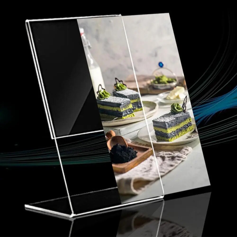 1pcs Acrylic display stand T1.5mm Vertical Clear L Shape Plastic Table Sign Price Tag Label Display Rack Paper Promotion stand. 