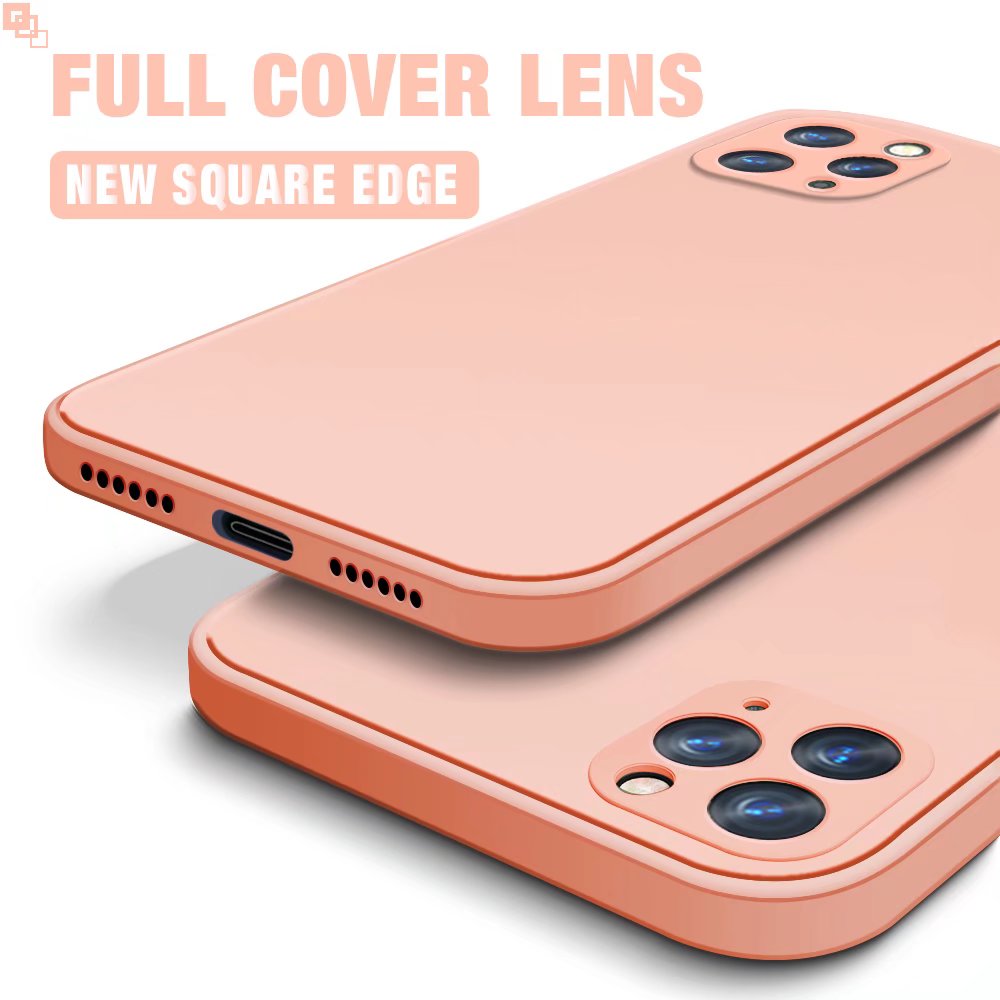 Olige Case For iPhone 13 Square Liquid Silicone Lens Protector Shockproof Soft Phone Back Cover