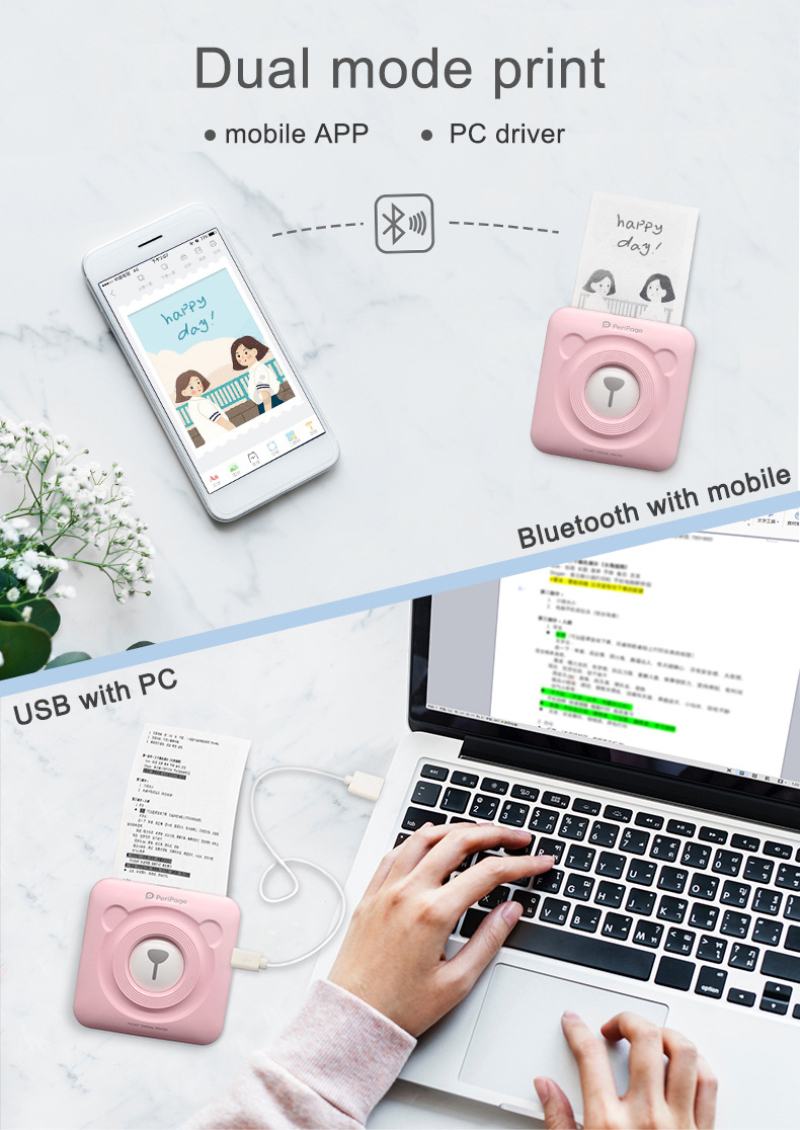 GOOJPRT A6 PeriPage Mini Portable Printer Bluetooth Wireless Paper Photo Printer Pocket Thermal Printing USB Connection Support Dual mode. 